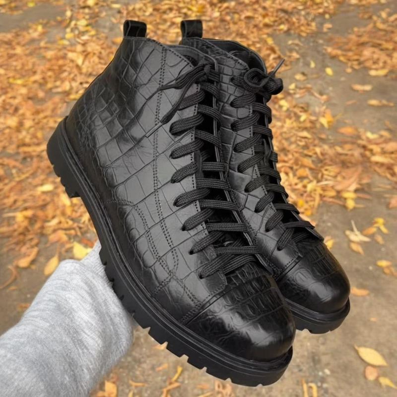 Men's Crocodile Leather High-Top Boots