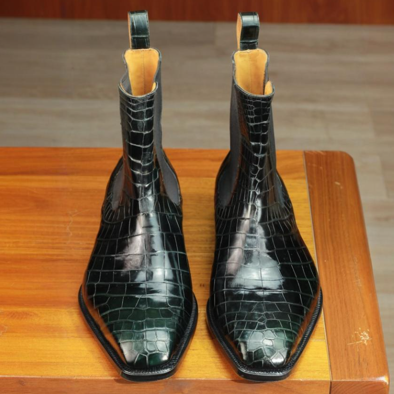 Handcrafted Crocodile Leather Chelsea Boots