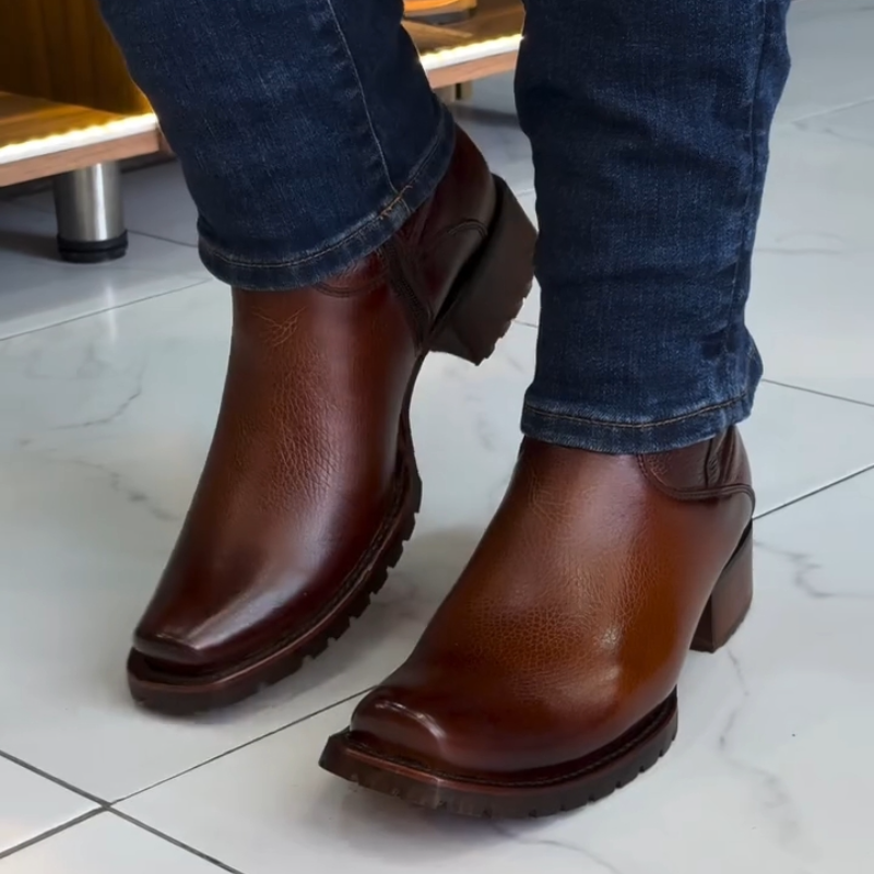 Men's Side Zipper Genuine Leather Mid-Calf Boots