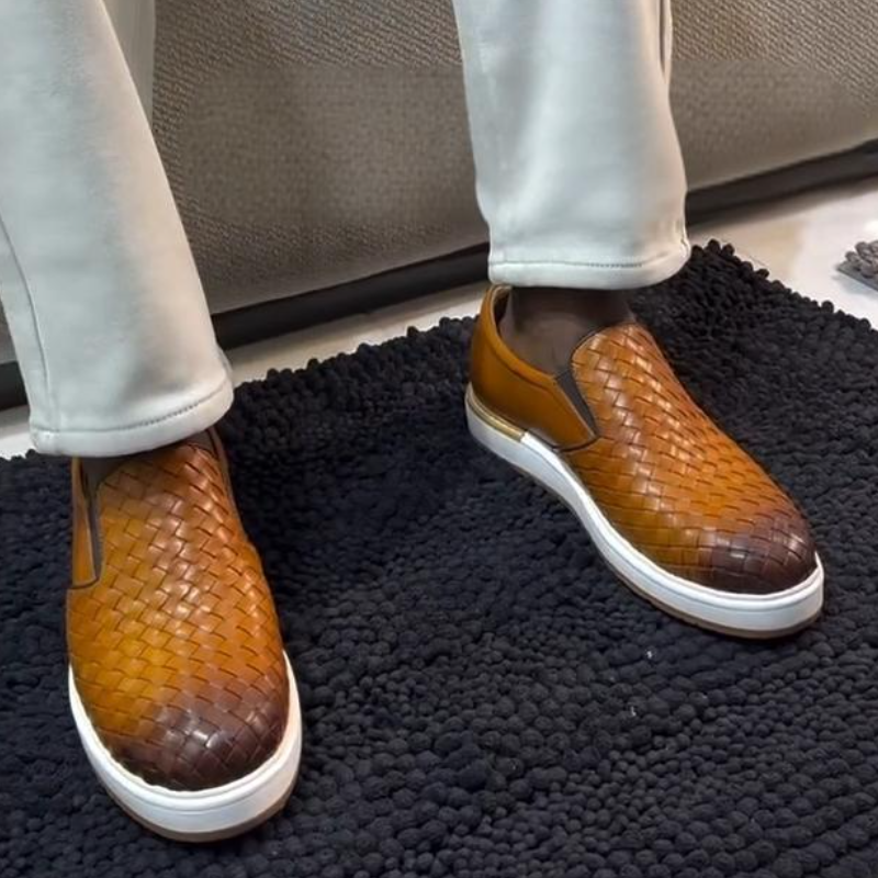 Hand-Woven Men's Leather Loafers