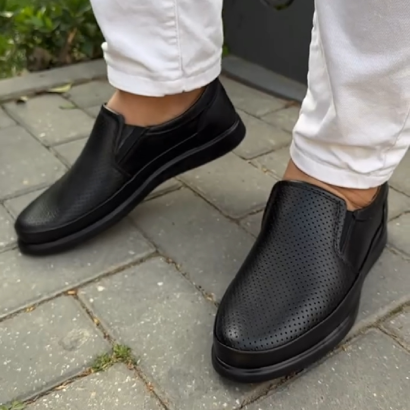Men's Black Calf Leather Casual Loafers