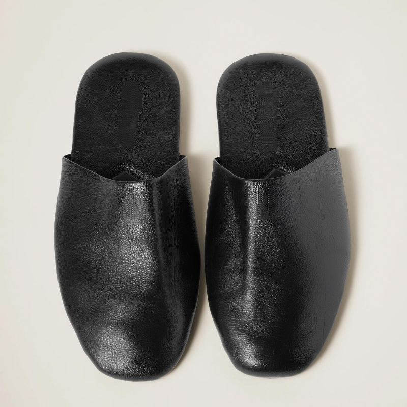 Black Calfskin Casual Slippers