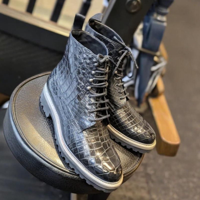 Handcrafted Crocodile Leather High-Top Boots