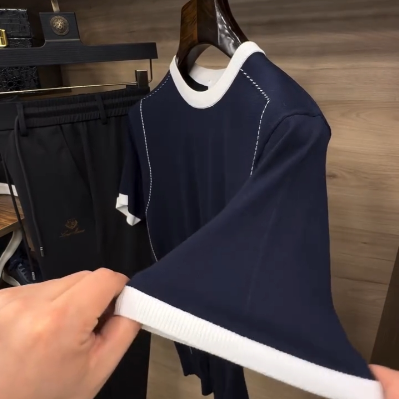 Men's Navy Knit Short Sleeve