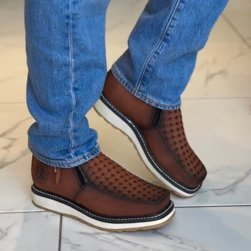 Double-Zip Knit Denim Boots