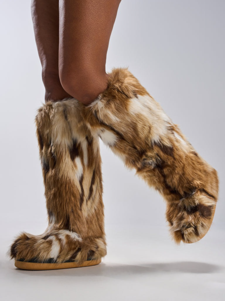 Multi-Fuzzy Flat Knee High Boot