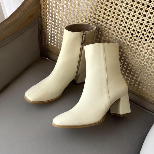 Side-Zip Leather Mid-Heel Boots