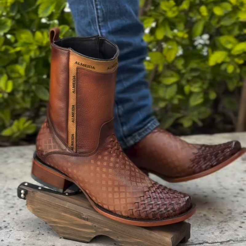Side-Zip Genuine Leather Cowboy Boots