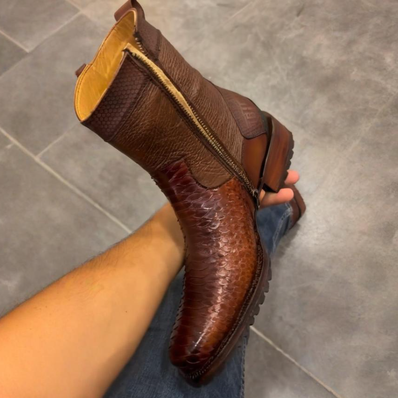 Men's Classic Brown Side-Zip Cowboy Boots