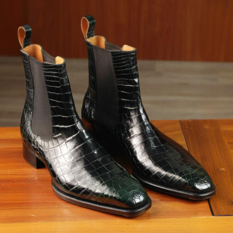 Handcrafted Crocodile Leather Chelsea Boots