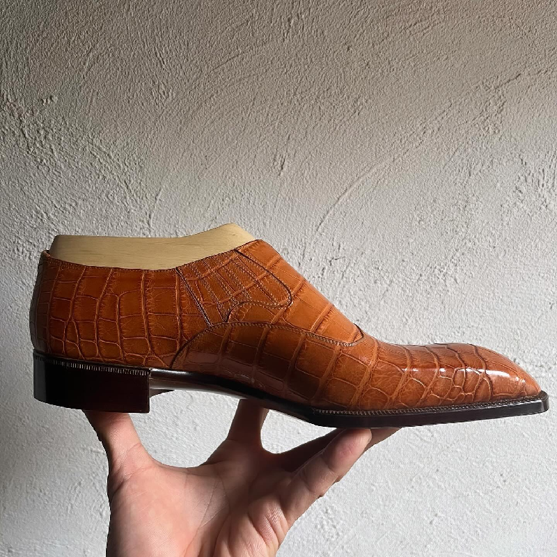 Men's Orange Crocodile Leather Oxfords