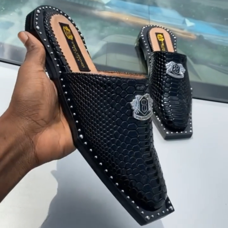 Handmade Crocodile Leather Casual Half Slippers