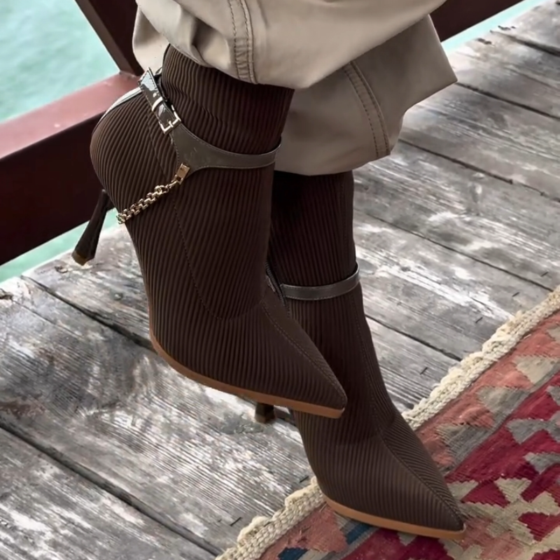 Women's Brown Fashion Mid-Heel Boots