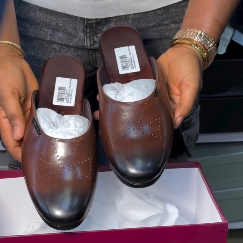 Handmade Cowhide Perforated Half Slippers