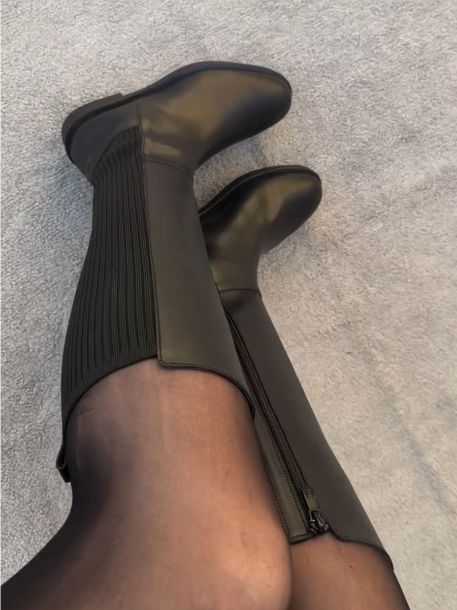 Black Zipper Thigh Boots
