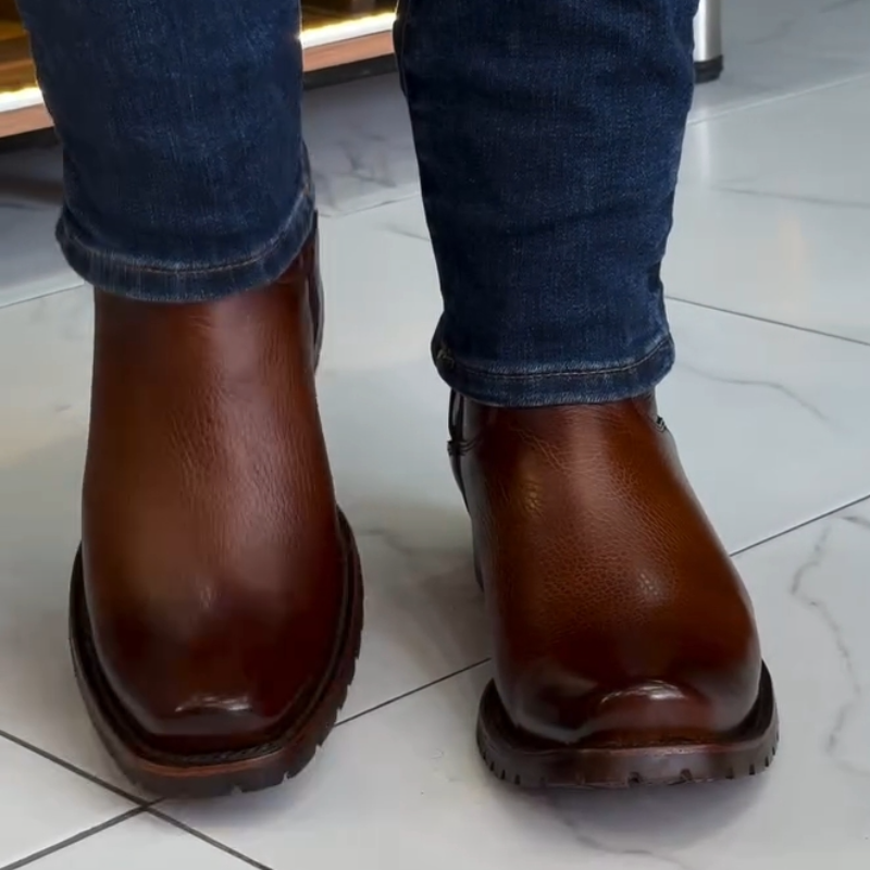 Men's Side Zipper Genuine Leather Mid-Calf Boots