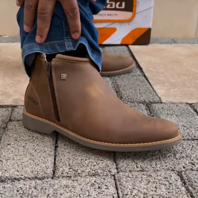 Men's Genuine Leather Double-Zip Ankle Boots