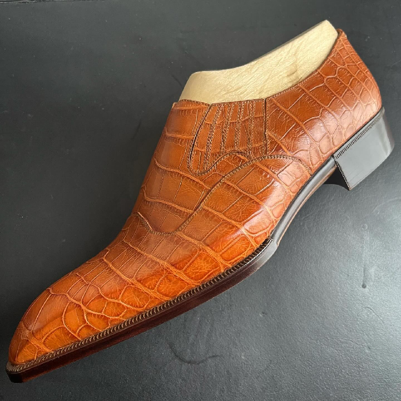 Men's Orange Crocodile Leather Oxfords