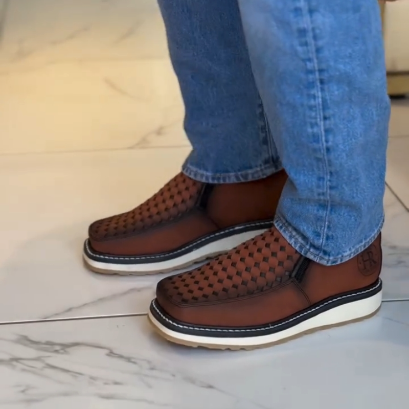 Double-Zip Knit Denim Boots