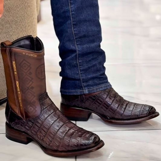 Side-zip Crocodile Leather Cowboy Boots