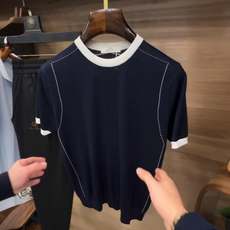 Men's Navy Knit Short Sleeve