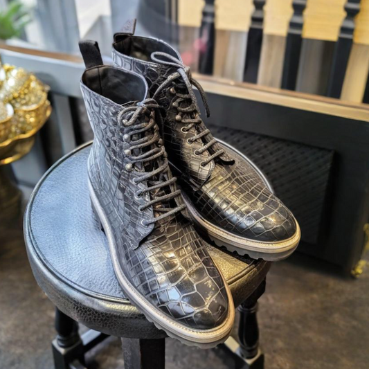 Handcrafted Crocodile Leather High-Top Boots