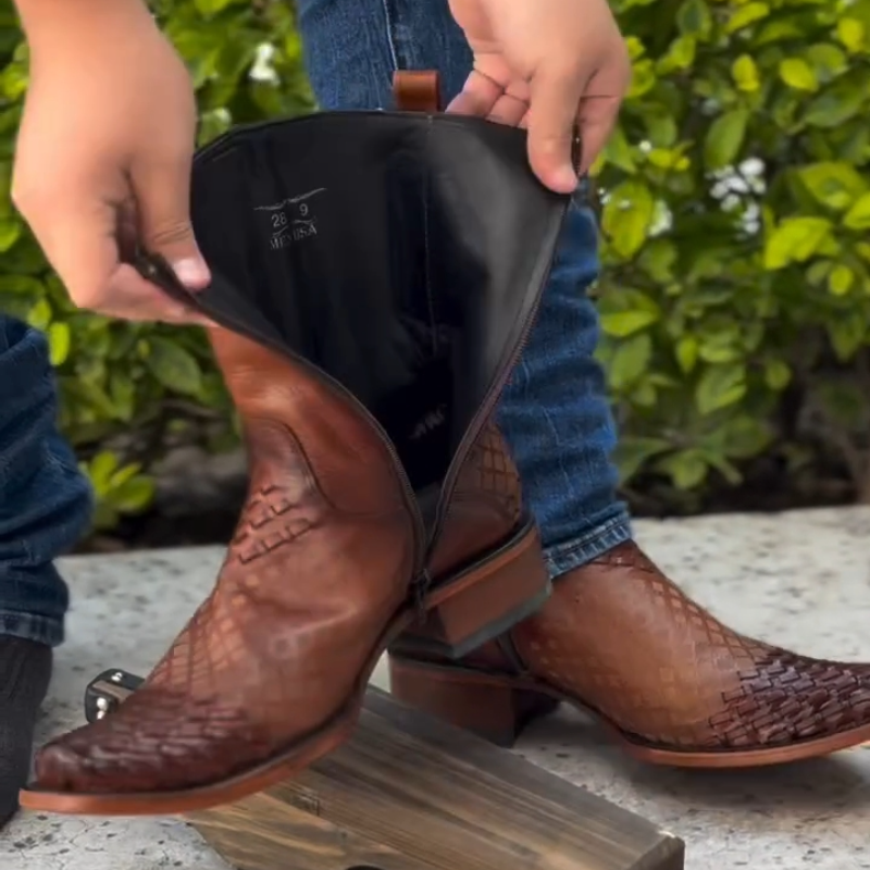 Side-Zip Genuine Leather Cowboy Boots