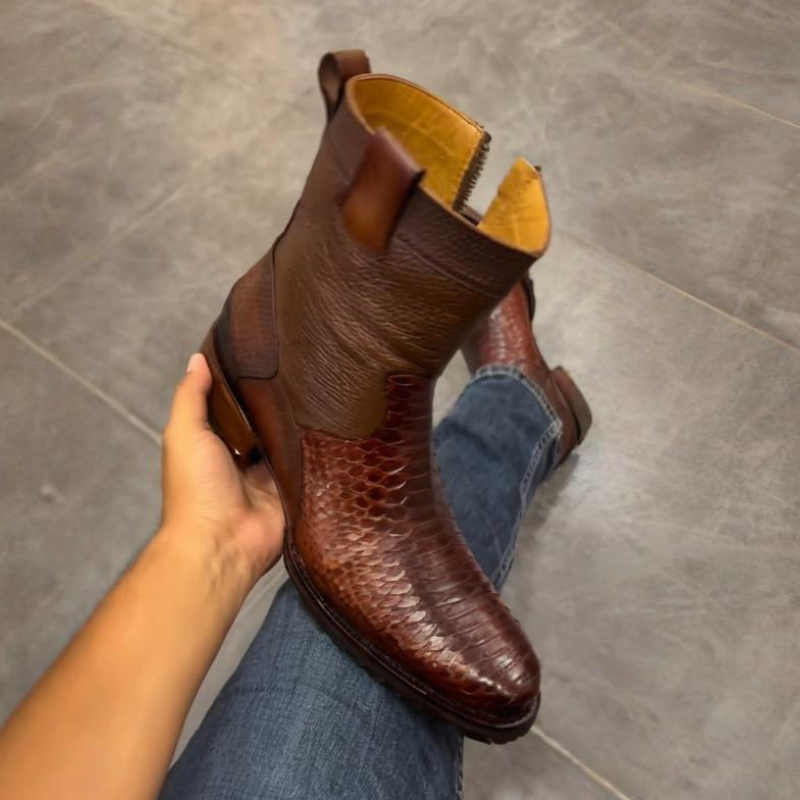 Men's Classic Brown Side-Zip Cowboy Boots
