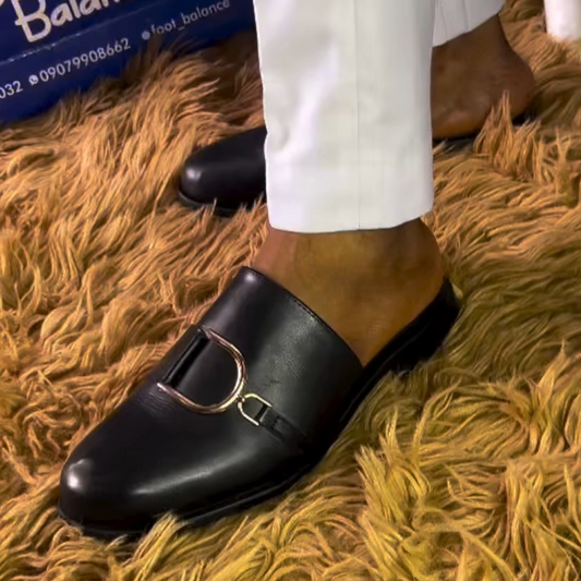 Black Calfskin Fashion Half Slippers