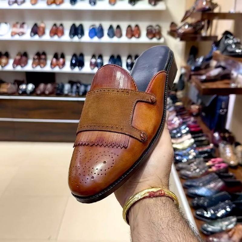 Men's Fashion Leather Monk Half Slippers
