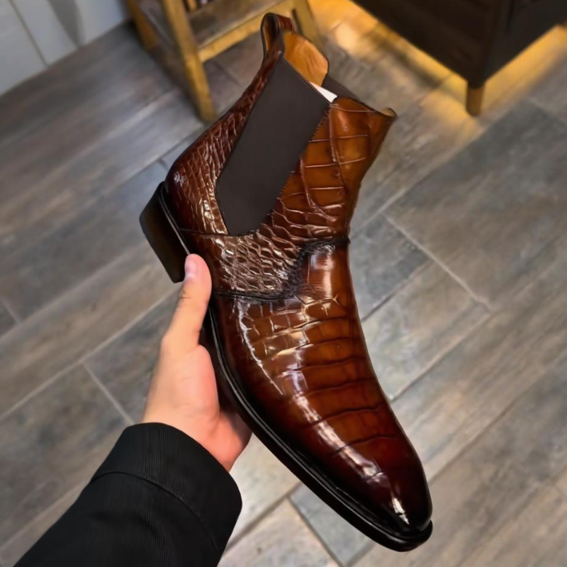 Handcrafted Crocodile Leather Chelsea Boots