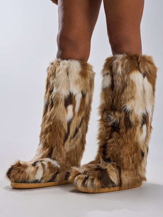 Multi-Fuzzy Flat Knee High Boot
