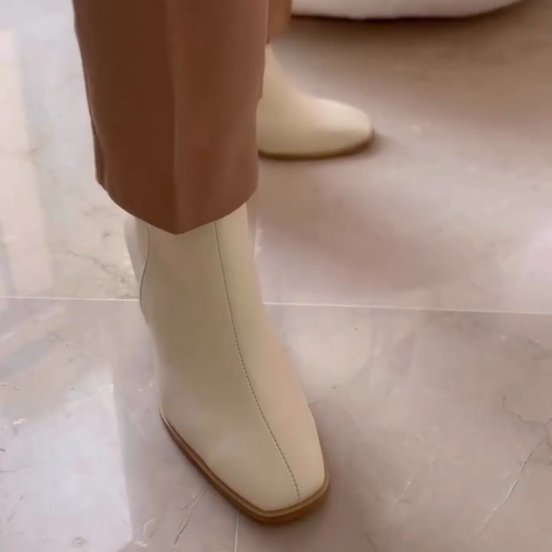 Side-Zip Leather Mid-Heel Boots