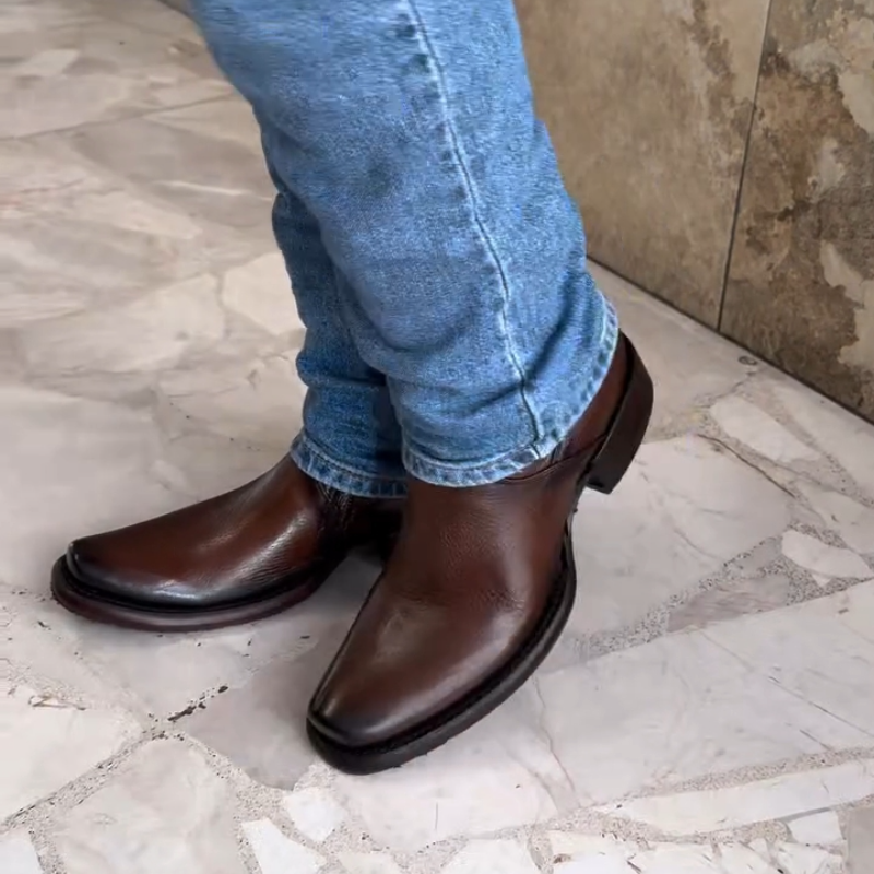 Men's Brown Side Zipper Western Cowboy Boots