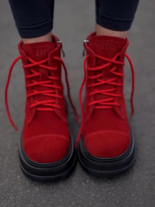 Women's Red Lace-Up Boots