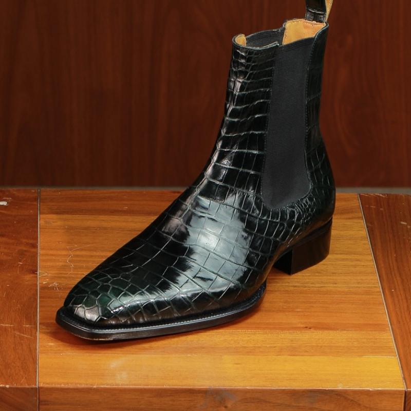 Handcrafted Crocodile Leather Chelsea Boots
