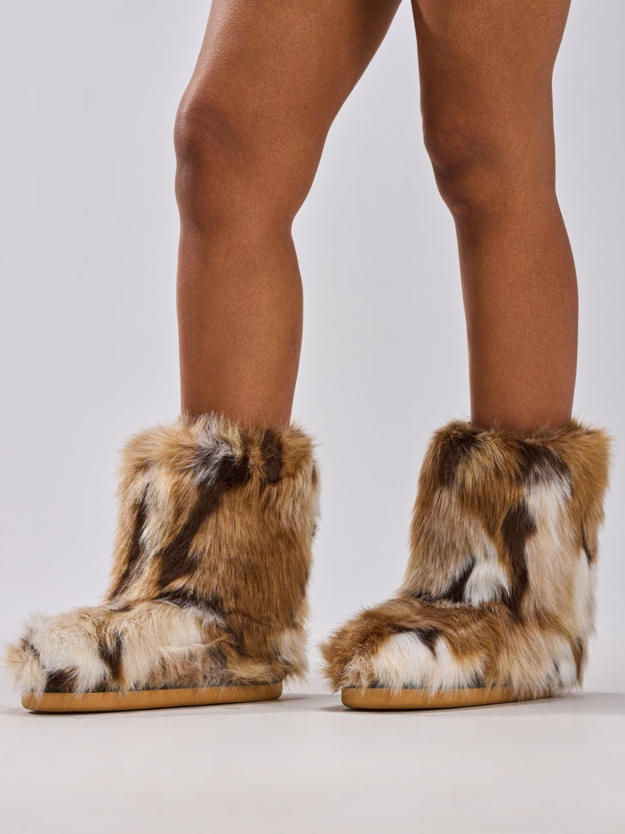 Brown Fur Flat Bootie