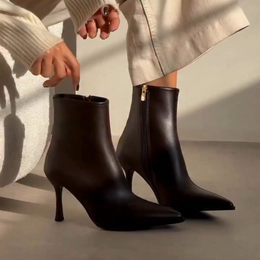 Women's Genuine Leather Side-Zip High-Heel Boots