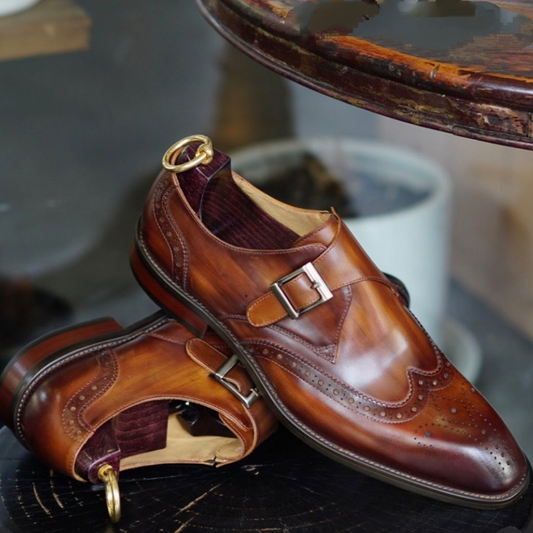 Handcrafted Genuine Leather Luxury Carved Monk Shoes