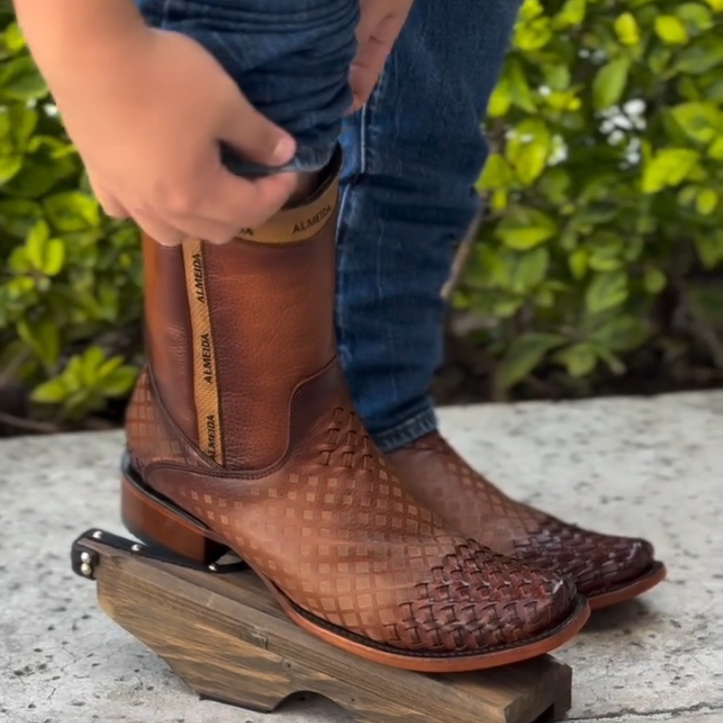 Side-Zip Genuine Leather Cowboy Boots