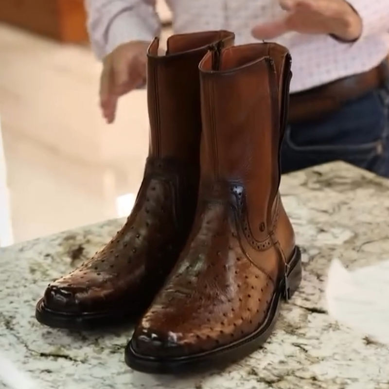 Handcrafted Double-Zip Ostrich Leather Cowboy Boots