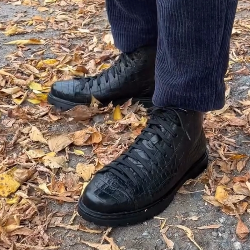 Men's Crocodile Leather High-Top Boots