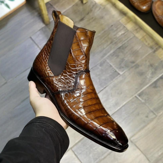 Handcrafted Crocodile Leather Chelsea Boots