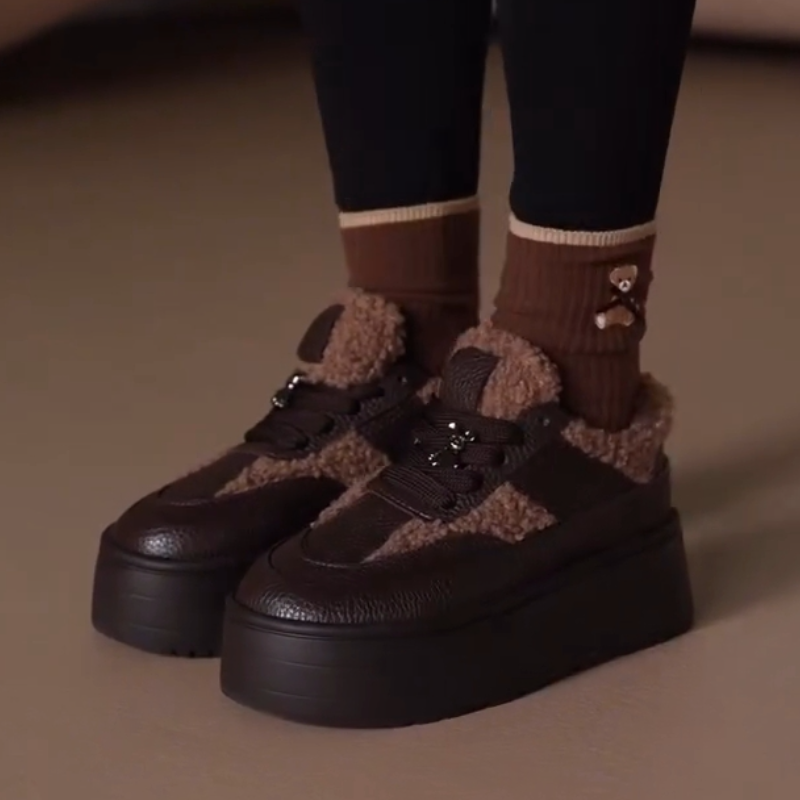 Women's Thick-Soled Fleece-Lined Lace-Up Shoes