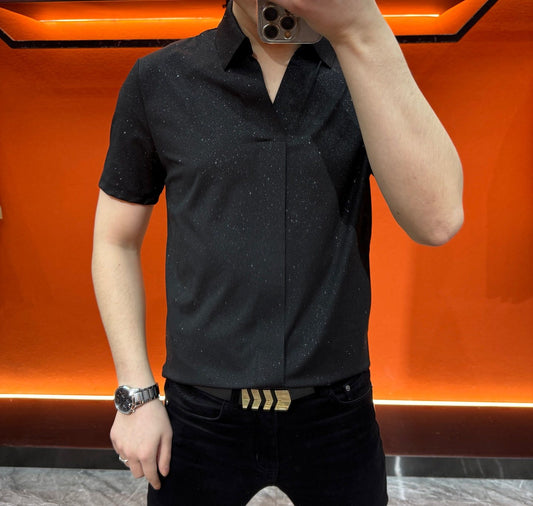 Summer new men's lapel starry sky T-shirt POLO shirt