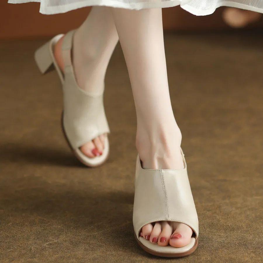 French vintage open toe block heel sandals