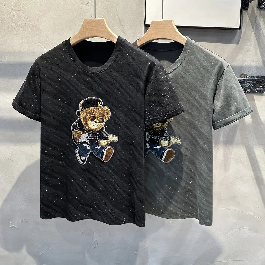 Summer leisure personality bear texture slim round neck short sleeves