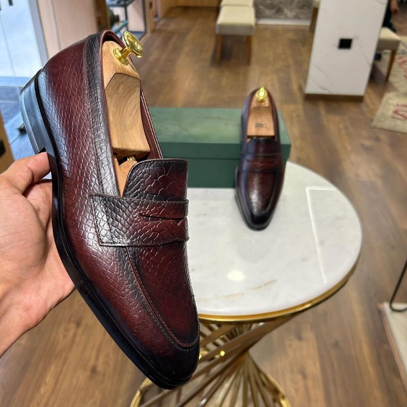 Men's Formal Leather Loafers - Wine