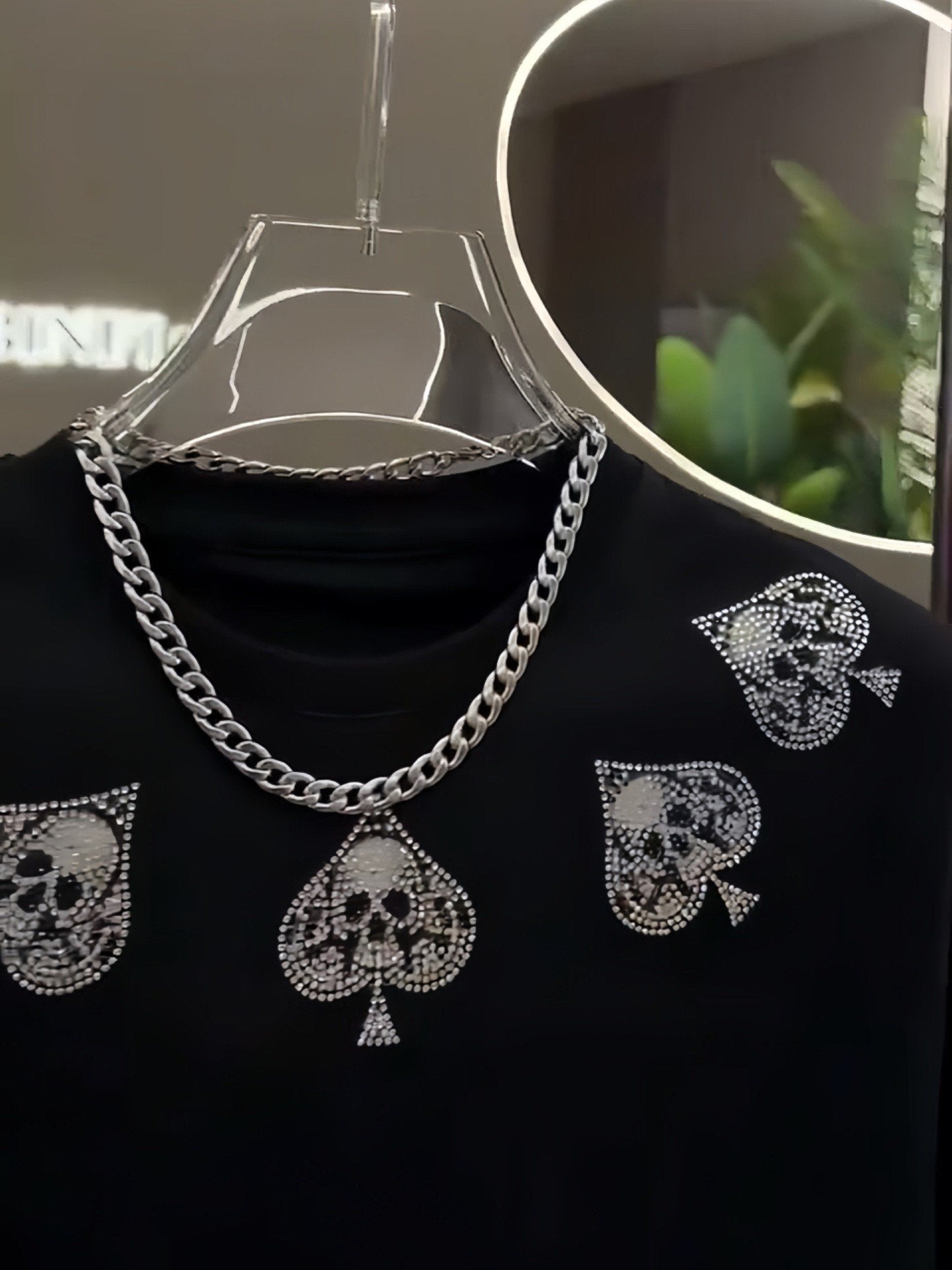 Spades Skull Hot Diamond Loose Round Neck Short Sleeve T