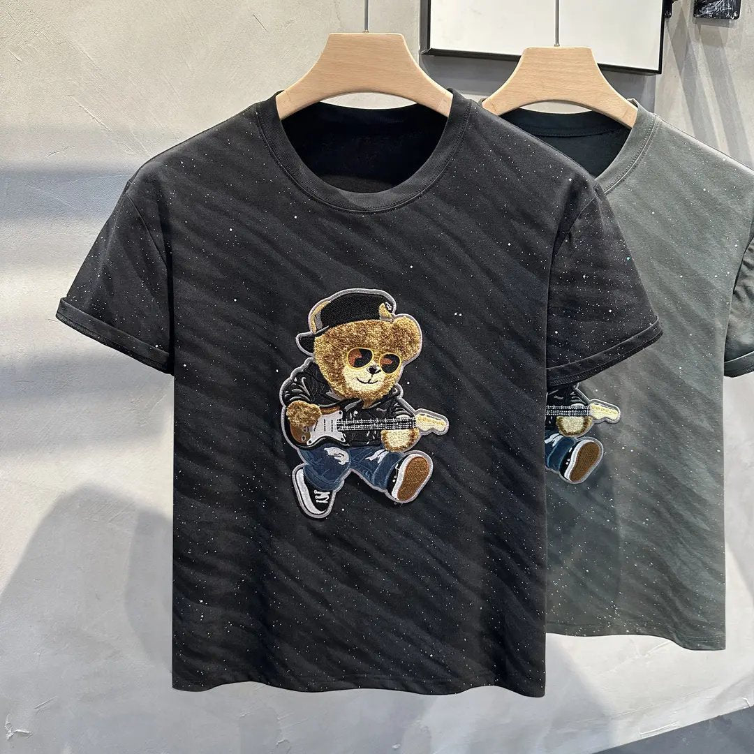 Summer leisure personality bear texture slim round neck short sleeves